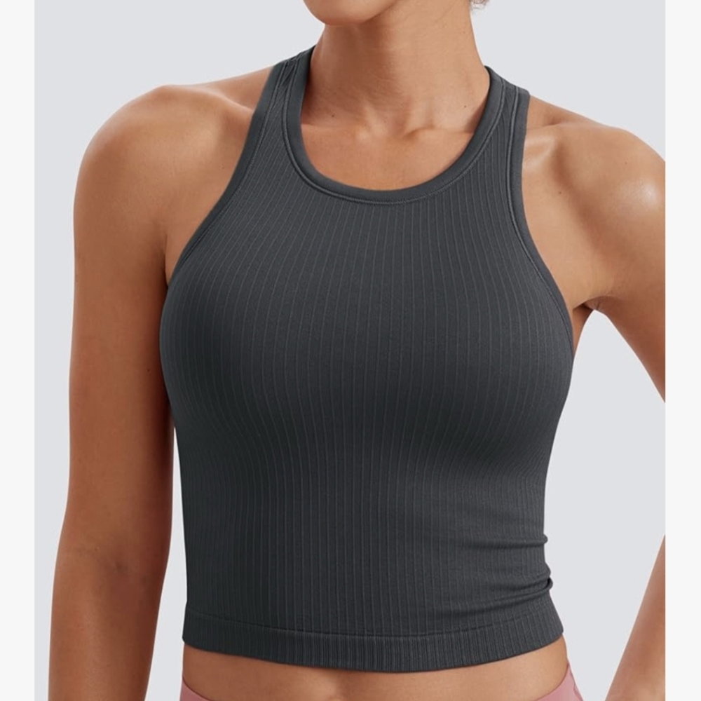 CRZ YOGA Dark Gray Ribbed Sports Bra